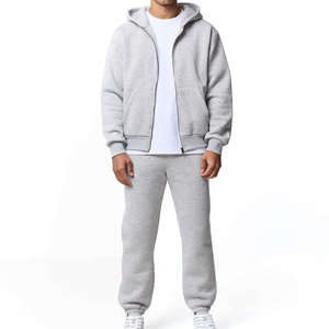 Ensemble de jogging décontracté pour homme de qualité supérieure, gris, à capuche, 2 en 1, manches longues, couleur unie, style hiver, coupe classique - Product Image 2