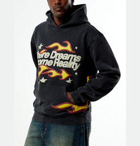 Sudadera con Capucha Personalizada con Impresión 3D en Relieve, Estilo Vintage, Corte Holgado, Tejido Grueso, Fabricante OEM, Sudadera de Felpa de Algodón Pesado - Product Image 3