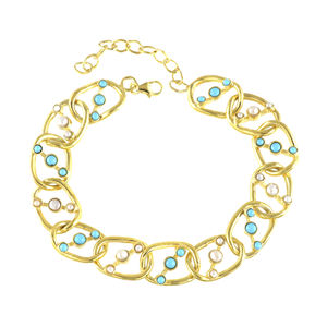 Low Price Gold Plated <b>Beaded</b> Turquoise and Pearl Trendy <b>Bracelet</b> for Women Engagement Wedding Anniversary Gift Party - Product Image 1