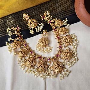 Nova Mart 24K Gold Plated Diamond Short Regular Necklace with Oxidized Polish Finish Casual Style for Wedding - Product Image 1