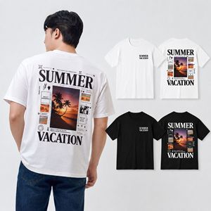 Camiseta de Verano para Hombre con Estampado, Manga Corta, Cuello Redondo, Corte Regular, Algodón, Casual, Blanca y Negra, Diseño Fotográfico, Logotipo en la Espalda - Product Image 1