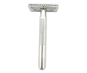 Nueva maquinilla de afeitar de seguridad, maquinilla de afeitar de seguridad de un solo filo reutilizable de latón con mango largo para hombres, maquinilla de afeitar de seguridad plateada de doble filo - Product Image 1