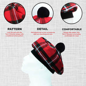 Chapeau écossais en laine à pompons, motif tartan, style Tam o' Shanter, bonnet des Highlands personnalisé, vente en gros - Product Image 3