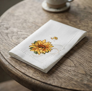Serviette de table personnalisée en coton blanc brodé tournesol ourlet serviette de table pour la maison hôtel événements serviettes en tissu vente de gros - Product Image 4