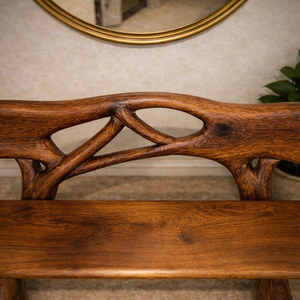 Banc de salon en bois massif artisanal Luxali Price Factory, disponible en différentes tailles, avec dossier sculpté, fabrication OEM possible. - Product Image 4