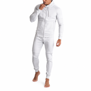 Men's White Full <b>Zip</b> <b>Hooded</b> Tracksuit With Side Pockets Regular Fit Casual Sportswear Spring Wear - Product Image 1