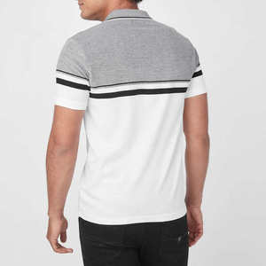 Polo de hombre gris melange y blanco con triple franja 2026, estilo casual elegante, manga corta, corte ajustado, cuello con ribete, ropa deportiva - Product Image 5