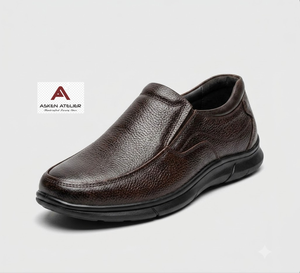 Asken Atelier Men's Brown Genuine Leather Formal Moccasin <b>Slip</b>-<b>On</b> Toe Breathable Lightweight Non-<b>Slip</b> Comfortable Office Shoes - Product Image 4