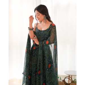 Robe Anarkali et pantalon vert magnifique avec dupatta, taille XS, pour les fêtes, vêtements indiens et pakistanais - Product Image 4