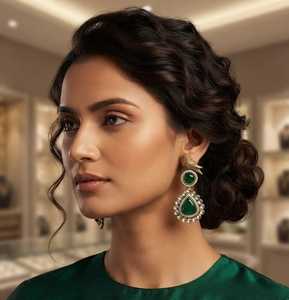 Pendientes de Moda Tradicionales Étnicos de Alta Calidad, Chapados en Oro, Aleación de Zinc, Zirconia, Imitación de Perla, Kundan, Jhumka, Maang Tikka - Product Image 1