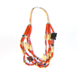 MAE MAE-210 Collier bohème en perles d'os avec breloques animales, multi-brins, bijoux unisexe, ton naturel orange, idéal pour les fêtes, vente en gros - Product Image 1