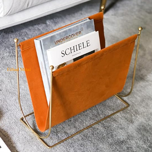 Metal Wire <b>Frame</b> and Suede Leather Magazine Holder Rack Standing Rack <b>for</b> Magazines, Books, Newspapers, Leather Holders - Product Image 2