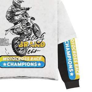 T-shirt thermique à manches longues pour homme en tricot gaufré avec bordure contrastée, logo imprimé au dos, coupe sportive à col rond - Product Image 2