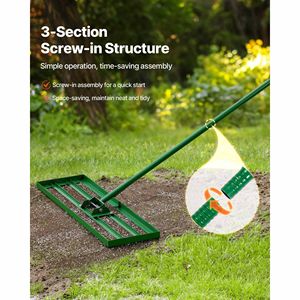 Livellatore da Giardino Professionale in Acciaio da 78 Pollici con Manico Estensibile, Rastrello Livellante per Prato 36x10 Pollici, Strumento in Metallo Inossidabile per la Cura del Prato - Product Image 4