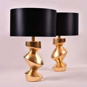 Modern Luxury Gold Twisted Geometric <b>Table</b> Lamp Nordic <b>LED</b> <b>Bedside</b> Light Black Silk Shade for Hotel Bedroom Home Decor Accent - Product Image 1