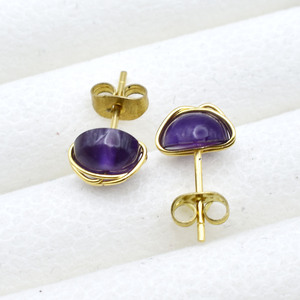 Amethyst Gemstone Stud Earrings | Handmade Wire <b>Wrapped</b> | February Birthstone <b>Gift</b> - Product Image 3