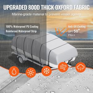 Telo Copribarca Pontone Rimorchiabile 23FT 24FT in Tessuto Oxford PU 800D Grado Marino Impermeabile, Coprimotore 16 Wi in Materiale 600D - Novità - Product Image 3
