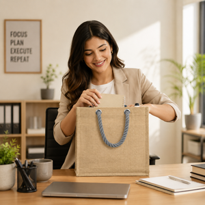 Luxury Natural Jute Tote Bag with Premium <b>Braided</b> Rope Handles Reusable Eco Friendly Shopping Beach Travel Gift Bag for Women - Product Image 3