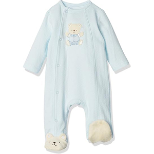 Cotton Baby Footie Romper Long Sleeve Embroidered <b>Bear</b> Design Soft Infant Onesie Unisex Spring Wear - Product Image 1