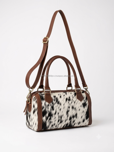 Sac Speedy en cuir de vachette véritable style Western Cowgirl, sac Boston à bandoulière avec fermeture éclair, sac de voyage vintage pour week-end - Product Image 3