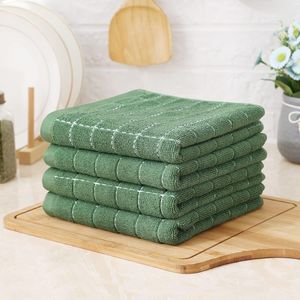 100% Cotton Terry Kitchen Towels Super Absorbent Dish Towels 4 Pack in Grass Green 13 X 28 Inches Soft Checkered Designed - Product Image 5