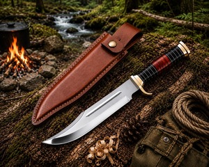 Cuchillo de caza hecho a mano de acero inoxidable con punta de clip, mango de cuerno de búfalo, funda de cuero, espesor de hoja de 0.5 mm, 18 pulgadas, 3 años de garantía - Product Image 6