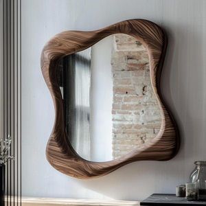 Miroir mural décoratif sans cadre en verre, fait main, en bois irrégulier, moderne, pour chambre à coucher, salle de bain, salon, salle à manger - Product Image 1