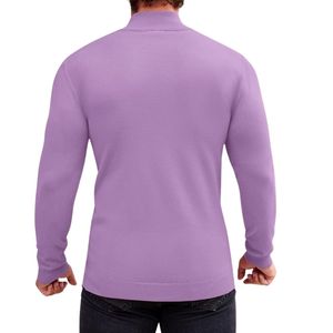 <b>Men's</b> Purple <b>Turtleneck</b> Knitted <b>Sweater</b> Slim Fit Solid Color Casual Autumn Wear Long Sleeve Pullover - Product Image 2