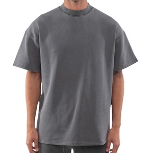 T-shirt jersey de haute qualité 220 GSM, grammage lourd, col personnalisé, 100% coton uni, épaules tombantes, coupe oversize courte et carrée, grandes tailles - Product Image 1