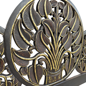 Cabecero de Cama Queen Size de Madera Tallada a Mano con Diseño Boho, Acabado Negro y Dorado, Decoración Vintage para Dormitorio, Madera Sintética - Product Image 5