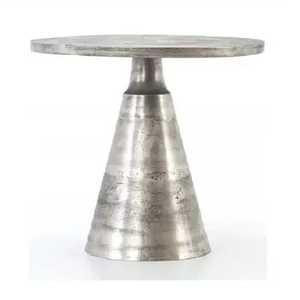Antique Silver <b>Round</b> Aluminum <b>Side</b> <b>Table</b> Industrial Metal Pedestal End <b>Table</b> For Living Room Furniture Modern Accent Coffee - Product Image 1