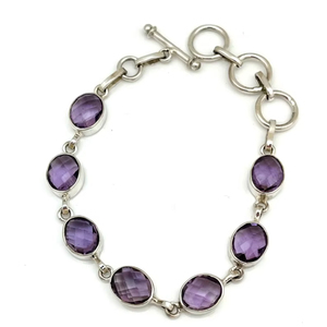 Sterling Silver Oval Cut Amethyst Adjustable Bracelet Elegant Gemstone Jewelry Women Gift Wholesale Supplier - Product Image 1