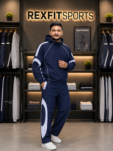 ชุดวอร์มไนลอนแบบกำหนดเอง REXFIT SPORTS 2026 สำหรับผู้ชาย สีกรมท่า เสื้อแจ็คเก็ตกันลมพร้อมกางเกง ชุดกีฬา ชุดลำลอง - Product Image 4