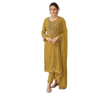 Venta en línea para mujer Heavy Faux Georgette con fondo de seda Stanton bordado con Dupatta Set Ropa india y pakistaní - Product Image 6