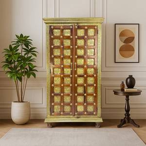 Mueble de Almacenamiento para Sala de Estar de Estilo Indio Tradicional con Puertas Dobles de Madera, Puertas con Paneles Elevados y 4 Estantes, Acabado Antiguo - Product Image 3