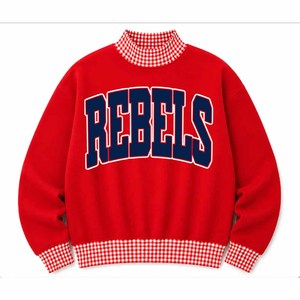 Pull à col montant en molleton de coton surdimensionné pour femme, motif gingham et pois, avec logo personnalisé, style universitaire streetwear, vente en gros - Product Image 5