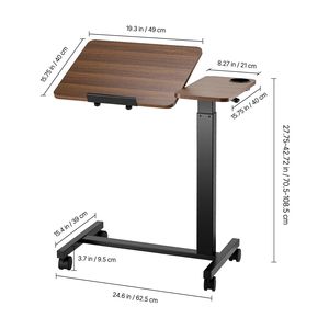 Tavolino da Letto Mobile Regolabile in Altezza e Angolazione con 4 Ruote, Scrivania per Laptop e Portabicchieri - Product Image 3
