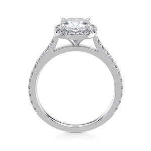 Bague de fiançailles en or blanc 10K certifiée IGI avec diamant de laboratoire taille coussin 1,5 carat, halo et bande pavée plaquée rhodium pour mariage - Product Image 2