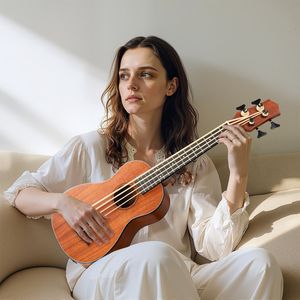 Ukulele Basso Cutaway da 30 Pollici in Legno Massello con EQ, Corpo in Mogano, Tutti gli Accessori: Altoparlante, Borsa in Cotone, Capotasto, Tracolla, Plettri*3, Chiave Inglese - Product Image 6