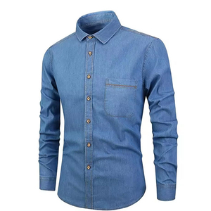 Customize Denim Shirt Men Solid Color Turn-down Collar Full Sleeve Washed Cotton Casual Shirts Spring Breathable Style - Product Image 5