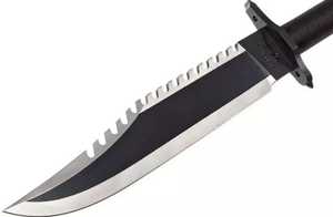 Cuchillo de Comando con Hoja de Acero Inoxidable Dentada, Punta Caída, Grado Industrial, Mango de Goma Negra, Grosor de 0.7mm - Product Image 5