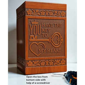 Engraved Wooden Cremation Urn - 'You Have the Key to My Heart' - Personalized <b>Memorial</b> <b>Keepsake</b> urn by AYAANS - Product Image 5