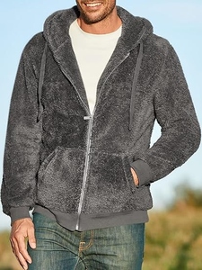 Veste zippée à capuche en jersey imprimé doux, pull marron confortable avec poche avant, capuche réglable, vêtement d'extérieur décontracté et chaud pour l'automne, ODM - Product Image 4