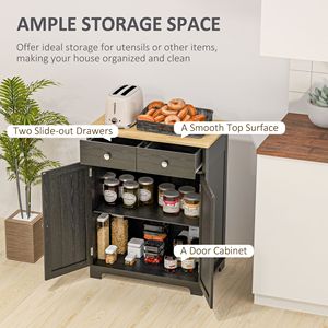 Credenza Nera Artigianale con Ripiano in Legno Massello, Mobile Bar da Cucina con Ripiano Regolabile e 2 Cassetti per Soggiorno - Product Image 4