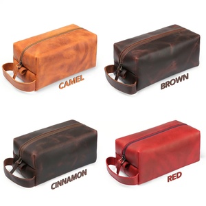 กระเป๋าใส่เครื่องสำอางหนังแท้แบบพกพาสำหรับเดินทาง  งานแฮนด์เมด  สำหรับใส่เครื่องสำอาง  โกนหนวด  ผลิตจากวัสดุ PC ทนทาน - Product Image 2