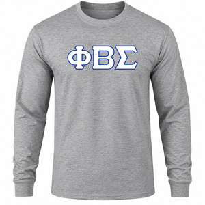 Camiseta de manga larga Phi Beta Sigma en gris jaspeado con gráfico de letras griegas en blanco y azul, cuello redondo, unisex, para fraternidad griega. - Product Image 3