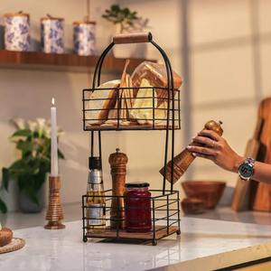 Paniers de rangement en fil d'acier et en bois avec poignées, grands bacs de rangement pour la maison, la cuisine, le placard, les étagères et la buanderie - Product Image 5