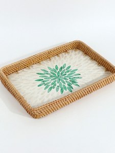 Plateaux de service tressés en rotin faits à la main, best-sellers, avec motif de feuilles vertes, ensemble de plateaux décoratifs pour la maison, au meilleur prix - Product Image 6