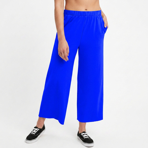Pantalon large taille haute pour femme, longueur mollet, 100 % coton respirant, coupe ample, poches latérales, style printemps - Product Image 4