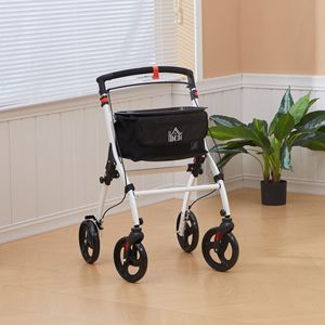 Deambulatore Leggero con Ruote e Vano Portaoggetti, Doppi Freni, Altezza Regolabile per Anziani - Bianco - Product Image 2
